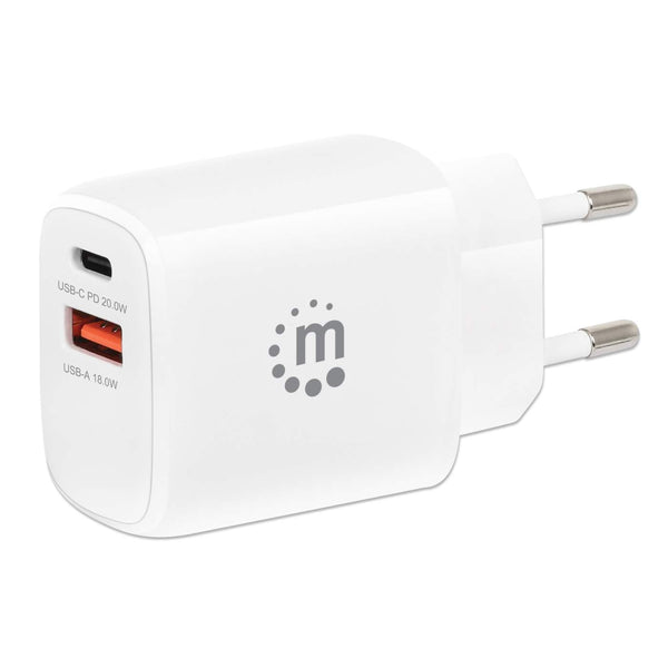 MyWay Fast Charger USB A 3.0 18W + USB C PD 20W USB-A/USB-C Charger White