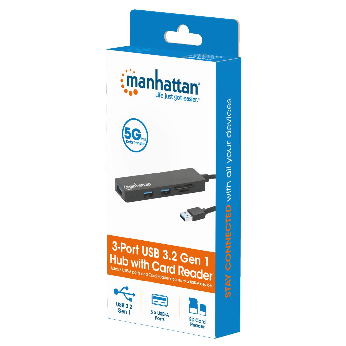 Manhattan 3-Port USB 3.0 Type-A Hub with Card Reader (164931)