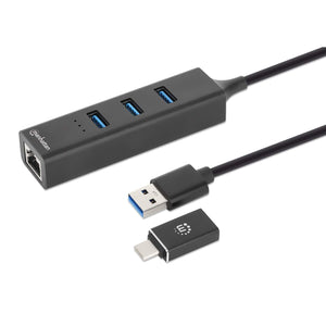 3-Port USB 3.0 Type-C/A Combo Hub with Gigabit Ethernet Network Adapter Image 1