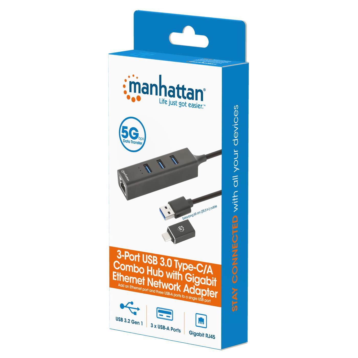 Concentrador USB-C, multip., 5 p., 2x USB-A, USB-C, HDMI, LAN