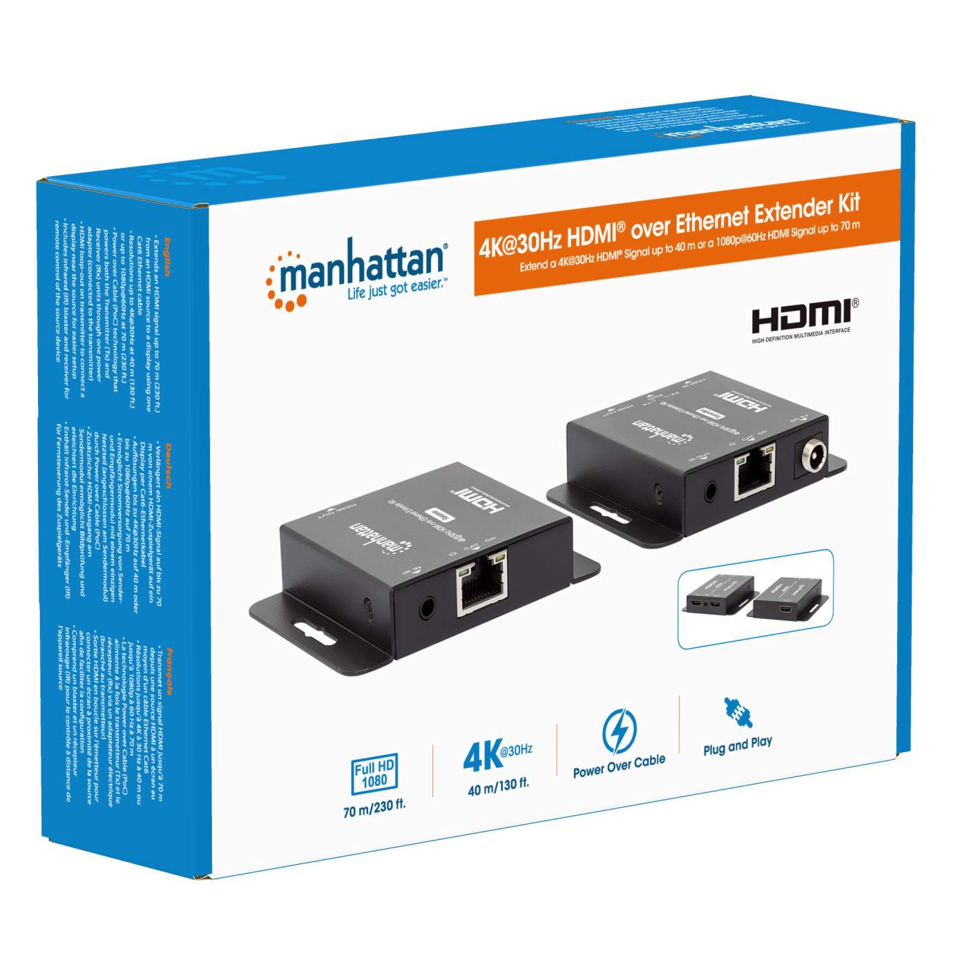 4K HDMI Extender Over CAT6/7 RJ45 4K@30Hz Upto 130 Ft & 1080p Upto 230