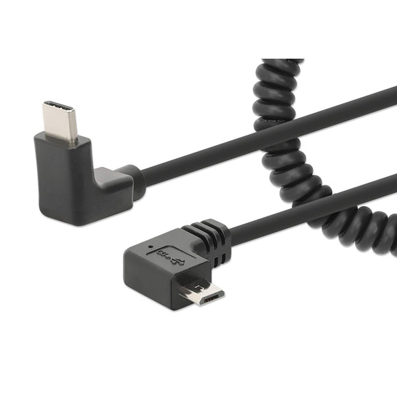 Coiled USB-C to Micro-USB Charging Cable Image 1