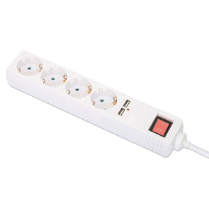 EU Power Strip with 4 Outlets, 2 USB Charging Ports and Switch Image 1