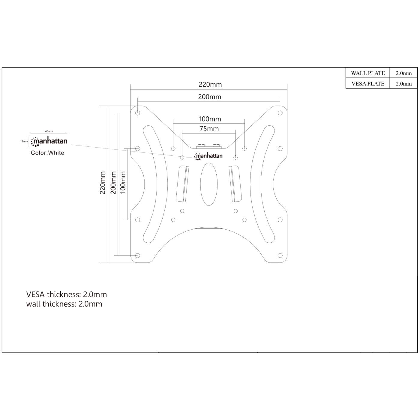 Support Mural TV Ultra Plat Manhattan - Pour écrans 23 à 42 Pouces, VESA 75x75 à 200x200, Charge 30 Kg, Fixation Murale Minimale