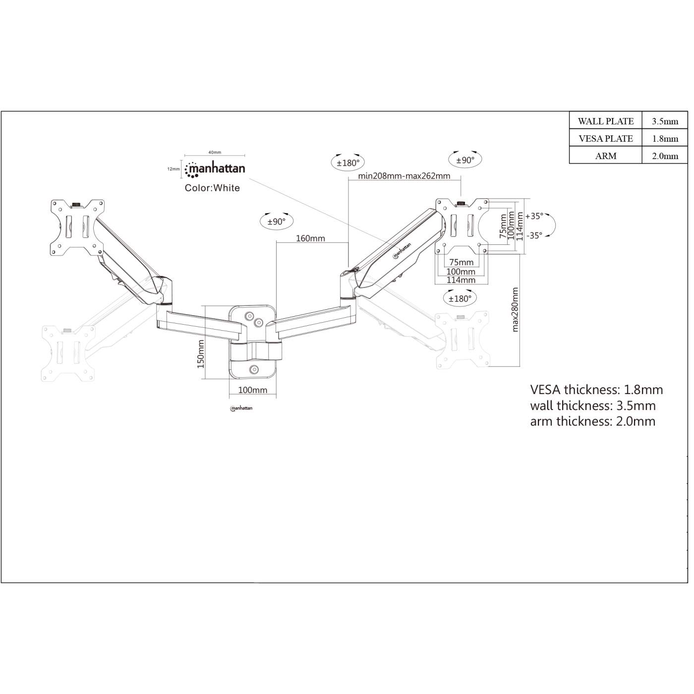 Universal Gas Spring Dual Monitor Wall Mount Image 8