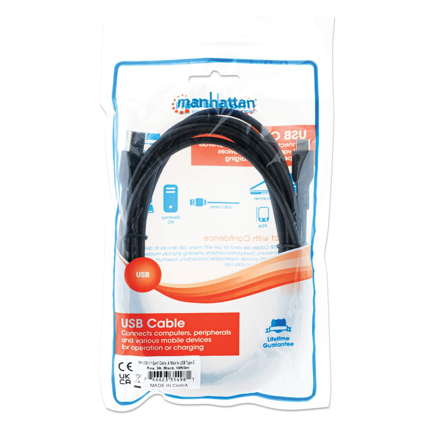 N.Y様用 Manhattan USB 3.0 Type-A to Type-C Device Cable (354981